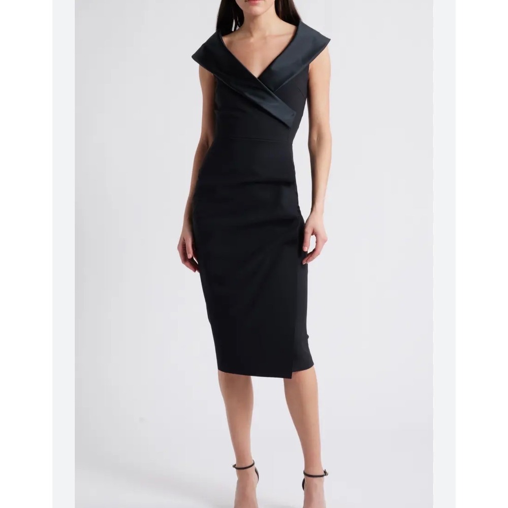 Chiara Boni La Petite Robe Dress Women 8 Black‎ Satin Collar Bodycon Cocktail 44